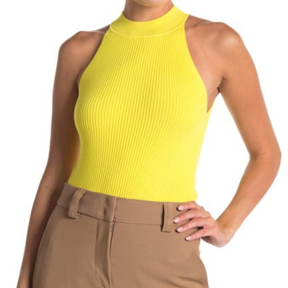 Elie Tahari Zelda Rib Knit Sleeveless Sweater Top Sunkissed Yellow XS NWOT